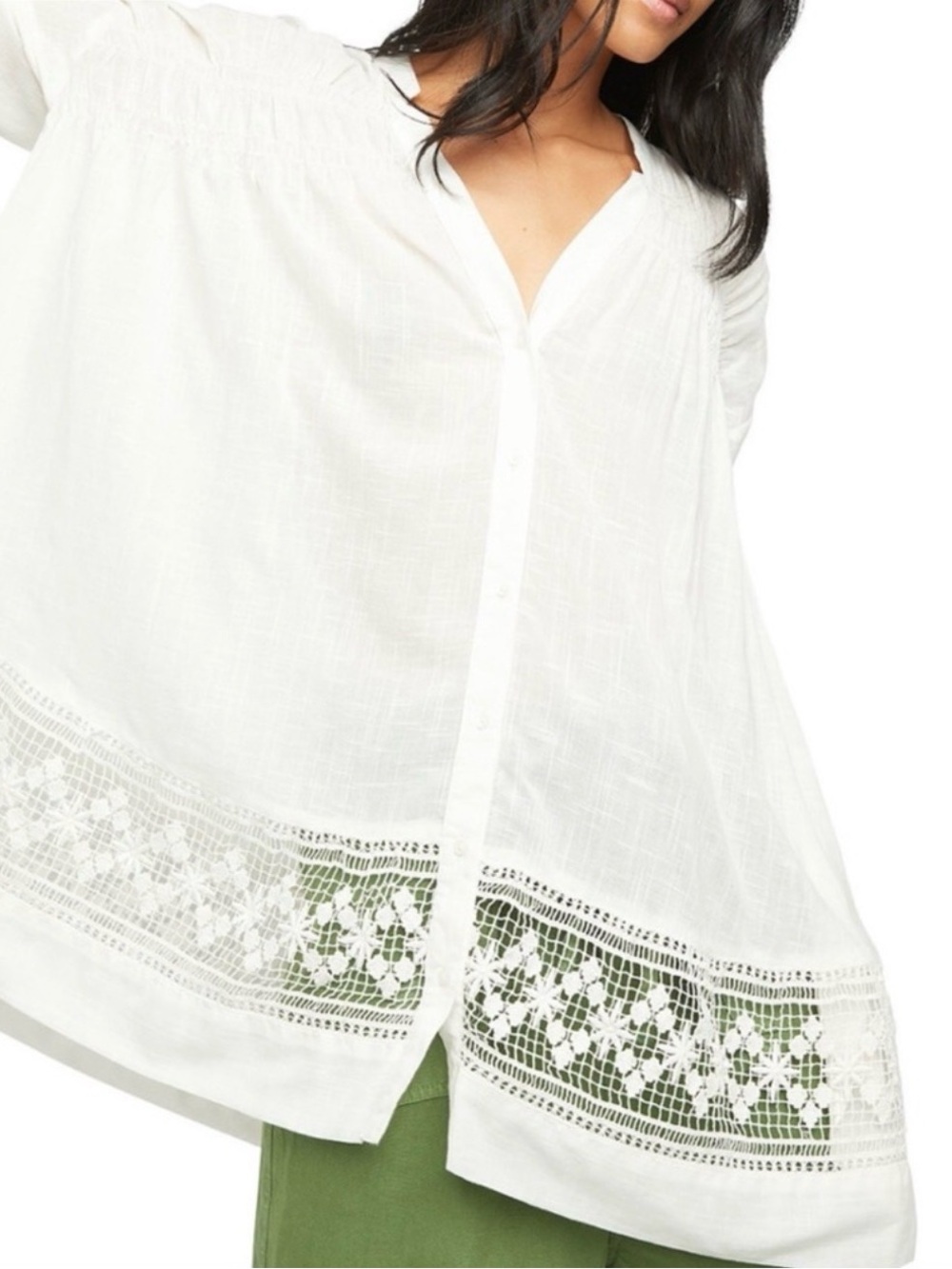 Free People Green Gardens Lace Hem Tunic
